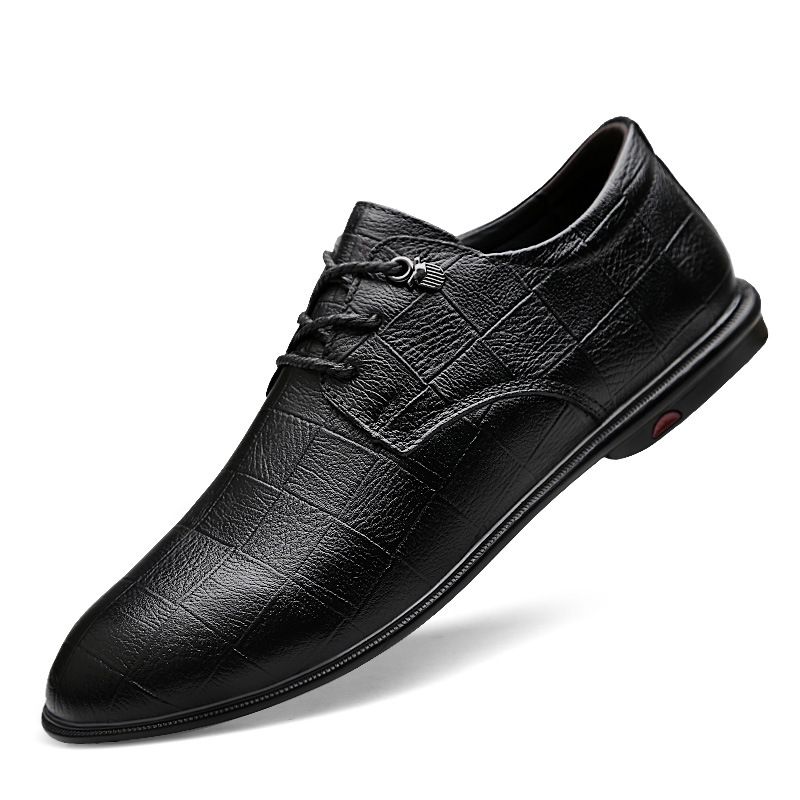 Men's Shoes Embossed Plaid Casual Shoes Men's Dress Leather Shoes_vogvips.com