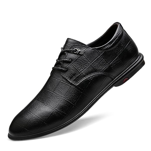 Men's Shoes Embossed Plaid Casual Shoes Men's Dress Leather Shoes_vogvips.com
