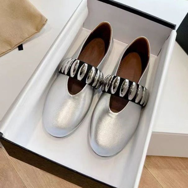 Women's Plus Size Flat Slip-On Mary Jane Shoes New Style Elastic Band Ballet Flats With Metal Buckle_vogvips.com