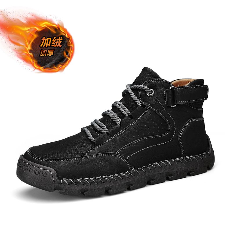 Men's Cotton Shoes Winter Thickened Warm Mid-Top Men's Shoes Lace-Up Non-Slip Soft Sole Outdoor Sports Casual Shoes_vogvips.com