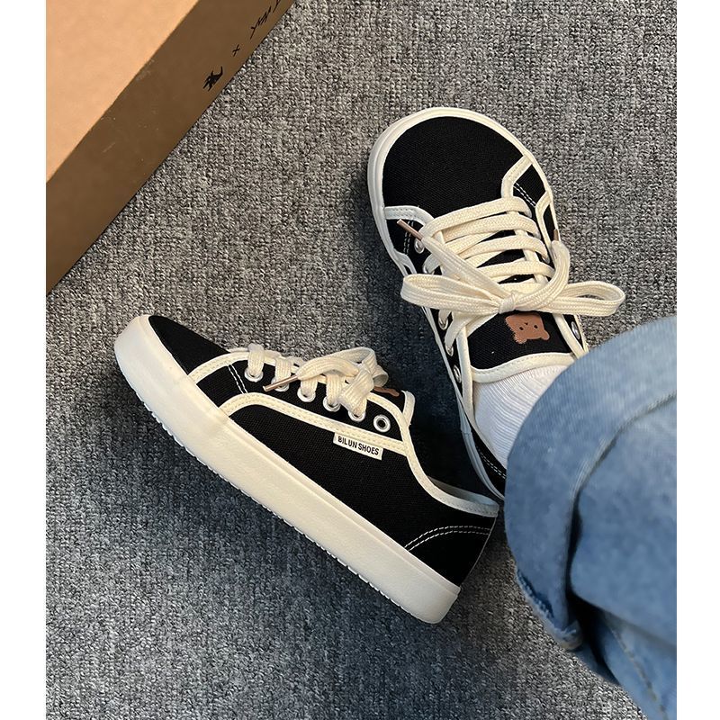 Solid Color Ladies Shoes Round Wide Toe Women's Vulcanize Shoes JK Stylish Canvas Sneakers Flat Tennis Female Sneaker_vogvips.com