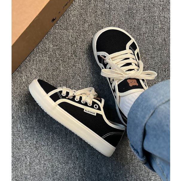 Solid Color Ladies Shoes Round Wide Toe Women's Vulcanize Shoes JK Stylish Canvas Sneakers Flat Tennis Female Sneaker_vogvips.com