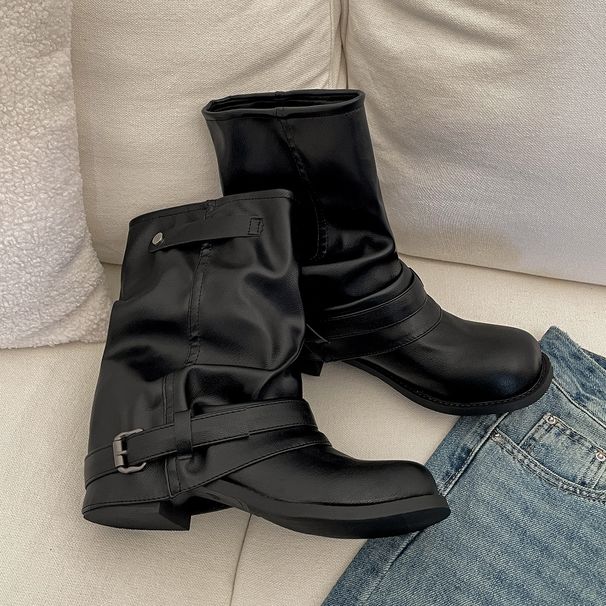 Thin Black Chunky Heel Martin For Women 2025 New Summer High-End Height-Increasing Western Cowboy Boots_vogvips.com