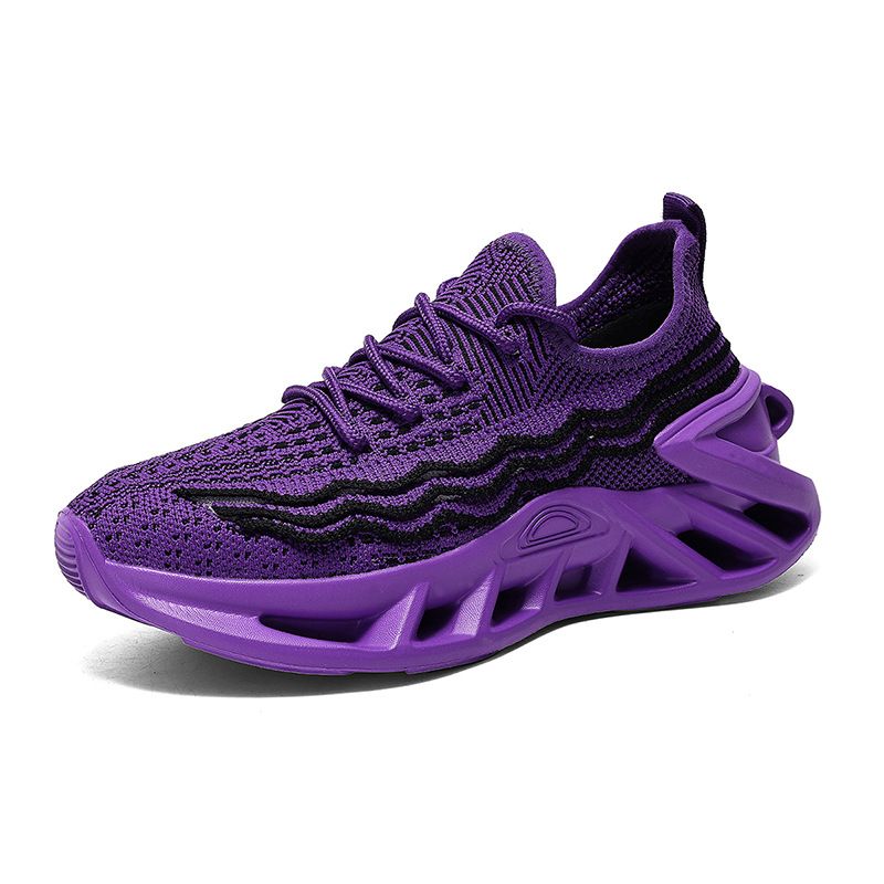 Fashion Purple Running Shoes Unisex Knit Breathable Platform Men's Casual Sneakers Outdoor Non-slip Lace-up Women's Sports Shoes_vogvips.com