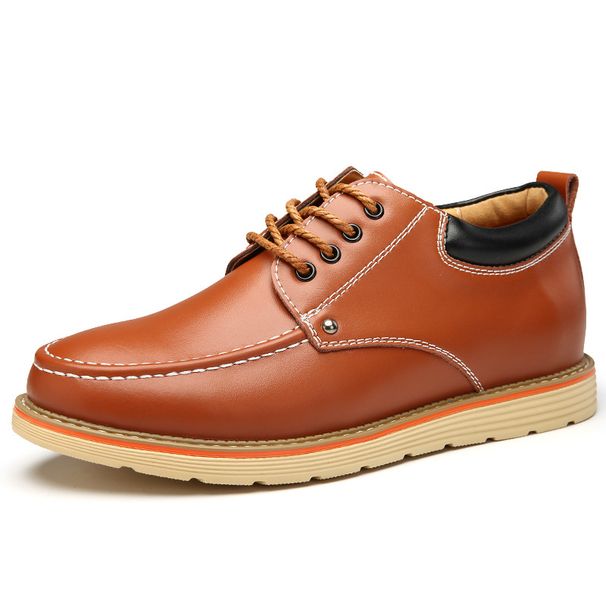 Suitable For All Seasons Men's Casual Business Korean Style Versatile Genuine Leather Hidden Wedge Round Toe Lace-up Low-top Shoes_vogvips.com