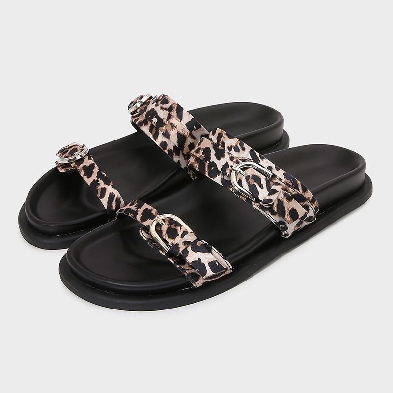 Summer Women's Leopard Print Buckle Flat Casual Sandals Slip-On Fashion Slip-On Slippers_vogvips.com
