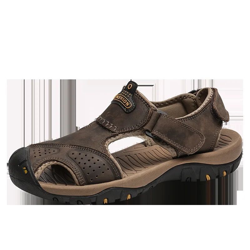 Summer Men's Genuine Leather Sandals Lightweight MD Sole Outdoor Headpack Fashionable Beach Plus Size Shoes_vogvips.com