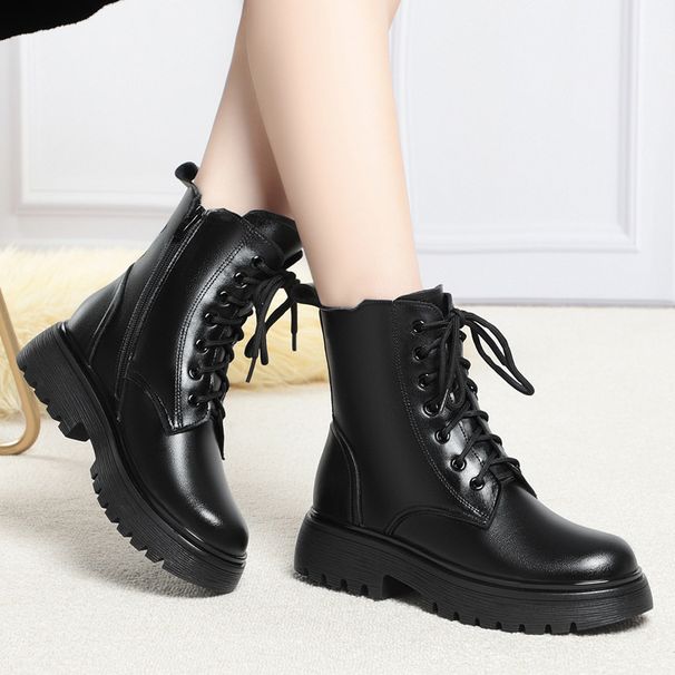 2025 Genuine Leather Winter Fleece-Lined Thick-Soled Martin Short Thickened Wool Cotton Sheepskin Snow Boots Women's_vogvips.com