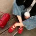 Sheepskin Version~Red Ballet Flats For Women, New Style, Shallow Cut, Flat-soled, Genuine Leather, Soft Sole, French_vogvips.com