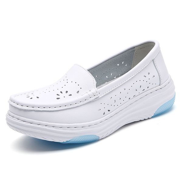Nurse Shoes Women's Comfortable Non-slip Soft Soles Breathable Thick Soled Hollow Leather Mid-heel Medical Small White Shoes_vogvips.com