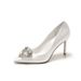 Champagne Colored Crystal Buckled High Heels White Satin French Style Wedding Dress Shoes Bridesmaid Dress Accessories_vogvips.com