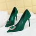 825-K52 Banquet High Women's Thin Heels Shallow Mouth Pointed Velvet Metal Rhinestone Belt Buckle Single Shoes_vogvips.com