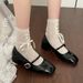 Silver French Style Mid-Heel Mary Jane Women, Shallow Mouth, Suitable For Dresses, Gentle Evening Style, Single With_vogvips.com