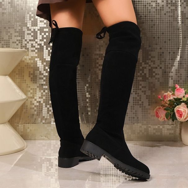 Large Size Over Knee Elastic Boots Autumn And Winter New High Tube Thick Soled Solid Color Fashion Women's Boots_vogvips.com