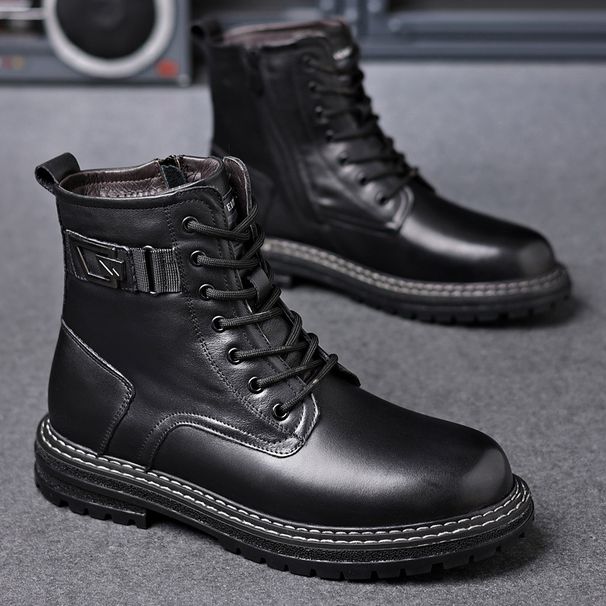 European Warm Series Winter Men's Martin Genuine Leather Work Boots High Fleece Lined Cotton Shoes British Style Top Layer Cowhide_vogvips.com