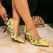 Women's High Heels Women's Fashionable Yellow Printed Simple Pointed Stiletto High Heels Single Shoes Women_vogvips.com