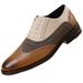 Men's Brogue Oxford Dress Shoes - Breathable Two-Tone Formal Shoes For Business & Casual Wear (White & Khaki, Sizes 38-48)_vogvips.com