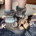 Women's Boots: Fur Winter Warm Thick Sole Anti-slip Fashion Design Sense Versatile Middle Boots,Brown/Grey,Free shipping_vogvips.com