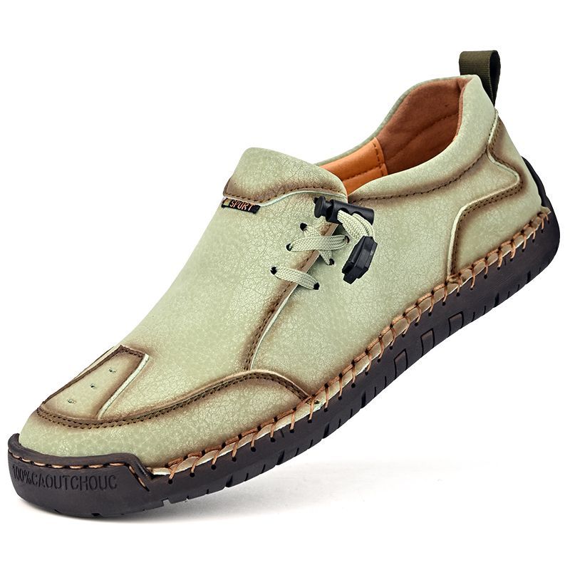 Casual Italian Men's Handmade Board Shoes, Genuine Leather Soft Sole, Plus Size Bean Shoes , Sole,_vogvips.com