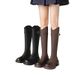 Women's Chunky Heel Knee High Boots With V-Cut Design Faux Leather Winter Boots For Women Warm Fleece Lined Mid Calf Boots Over The Knee,_vogvips.com