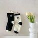 Floral Embroidered Cotton Socks - Breathable Comfortable Casual Socks With Rose And Camellia Design, Black And White Striped, Mid-Calf Length_vogvips.com