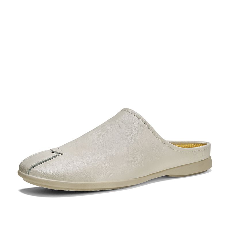 Fashion Comfy Mens Mules Italian Men Slippers Genuine Leather Loafers Casual Outdoor Non-slip Half Slipper Lazy Shoes_vogvips.com