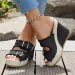 Belt Buckle Slope Heel Fish Mouth Sandals Women's Denim Thick Soled Summer Outdoor Wear Cool Slippers_vogvips.com