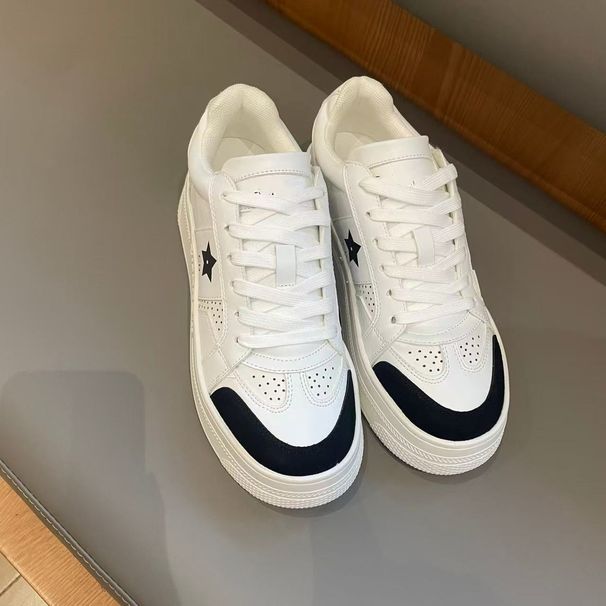 D Trendy Brand Star Thick Soled White Sneakers For Women Height Increasing New Genuine Leather Color Block Casual_vogvips.com