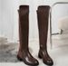 Women's Knee-High Boots With Chunky Heel - Retro Solid Color Over-The-Knee Boots For Winter, Spring & Fall - Stretchable Cotton Lining & PU Upper_vogvips.com