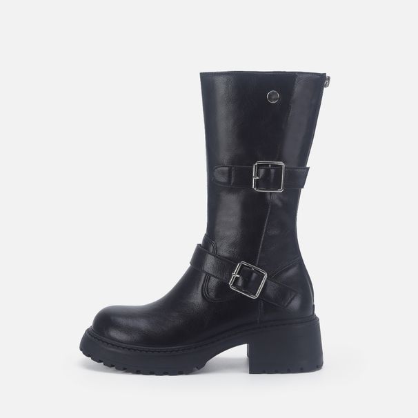 Long For Women 2024 New British Style Mid-Calf Black Thick-Soled Riding Melard Western Cowboy Boots_vogvips.com