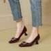 Square Toe High Heels For Women, Stiletto Heels, 2025 New Spring And Autumn Women's Shoes, Rhinestone Square Buckle, Burgundy Fren_vogvips.com