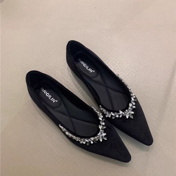 Temperament Rhinestone Pointed Single Shoes Women's French Sweet Velvet Red Light Mouth Soft Sole Evening Shoes_vogvips.com