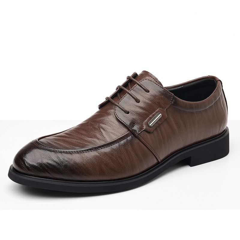 Men's Breathable Leather Shoes Perforated Business Dress Oxfords_vogvips.com