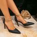 Black Women's Shoes Stiletto With Metal Chain Fashion Pointed High Heel Sandals_vogvips.com