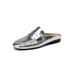 Genuine Leather Loafers For Women – Classic Mule Slip-On Shoes With Gold Accents | Vintage-Inspired Flat Sandals With Stitched Detailing_vogvips.com