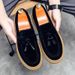 Euro Step Men's Loafers With Tassels, Slip-On Lazy For Autumn, Versatile Korean Style, Suede Leather, Chef Work Driving Shoes_vogvips.com