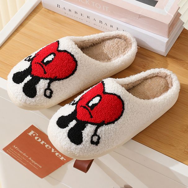 Women's Winter Thick-Soled Non-Slip Home Bad Bunny Mr. Heart Furry Men's Couple Cartoon Warm Slippers_vogvips.com
