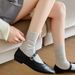 Spring And Summer Thin Socks Women's Hollow Four Leaf Clover Trendy Mid Tube Women's Socks Cream White Mesh Boneless Pure Cotton Pile Socks_vogvips.com