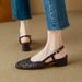 4cm~ Woven Hollow Sandals For Women 2024 Summer New Fashion Breathable Square Toe Medium Chunky Heel Open Back_vogvips.com