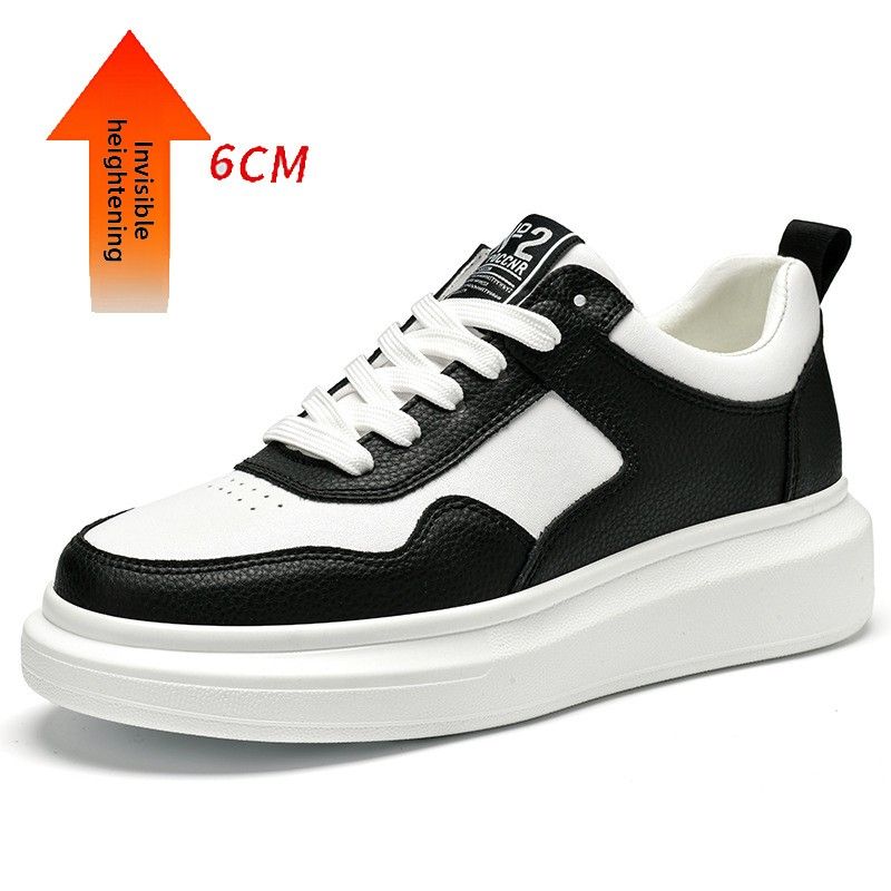 Men's Shoes Inner Height Increase Sports And Leisure Shoes, Small White Shoes, Low-top Cowhide Surace Thick-soled Running Sports Board Shoes_vogvips.com