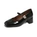 Red French Square Head Light Mouth Thick Heel Single Shoes Women's Skirt Retro Height-increasing Mary Jane Shoes_vogvips.com