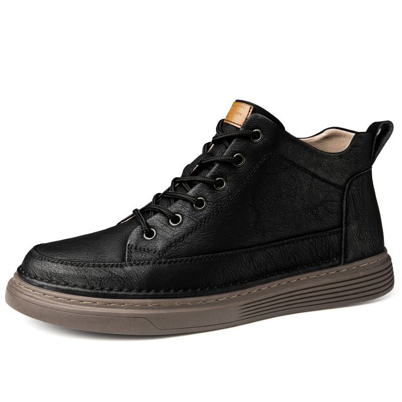 Casual Medium Tube Men's Shoes High-top Velvet Martin Boots Hand-scratched Simple Cowhide Board Shoes Men_vogvips.com