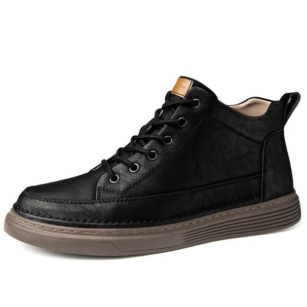 Casual Medium Tube Men's Shoes High-top Velvet Martin Boots Hand-scratched Simple Cowhide Board Shoes Men_vogvips.com