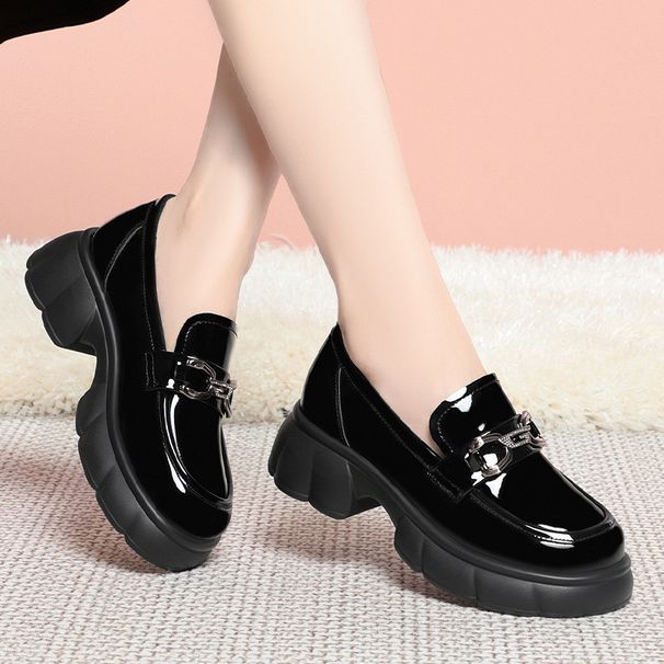 Soft Thick Sole Loafers Work Women Spring Autumn New Chunky Heel Single British Style Small Leather Shoes Slip-On_vogvips.com