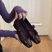 Sheepskin Version Bow Tie Silver Mary Jane Shoes Low Heel Square Toe Shallow Mouth Ballet Style Single Shoes For Women_vogvips.com