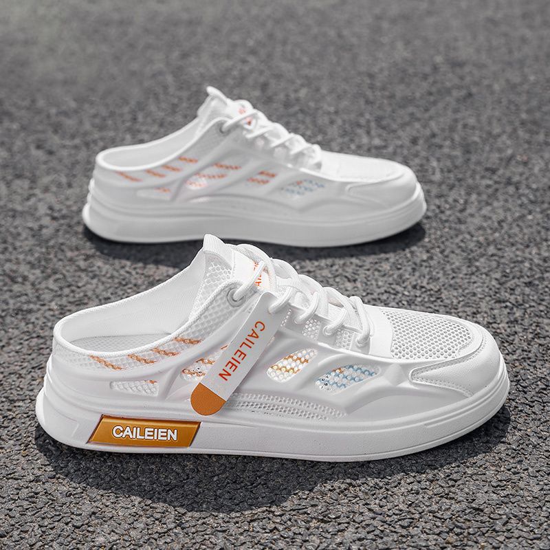 Men's Shoes Cool Slippers 2026 Summer New Mesh Breathable Outdoor Wading Sports Board Shoes Casual Bag Head Half Slippers_vogvips.com