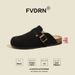 Half Slippers Women's Retro Mules Flat Casual Genuine Leather Cowhide Ugly Cute Autumn Winter_vogvips.com