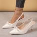 2025 Spring New Women's Shoes: Red Bow Decorated High Heel Plus Size Pointed Toe Back Strap Stiletto Sandals_vogvips.com