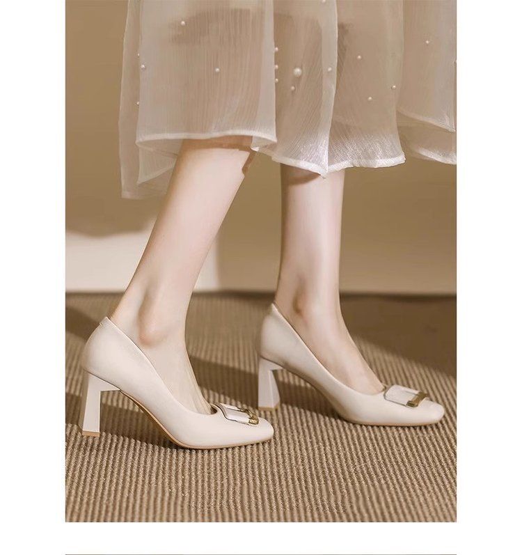Square Buckle Chunky Heel High-heeled Women, Comfortable For The Feet, 2026 Spring And Autumn New Versatile Square Toe_vogvips.com