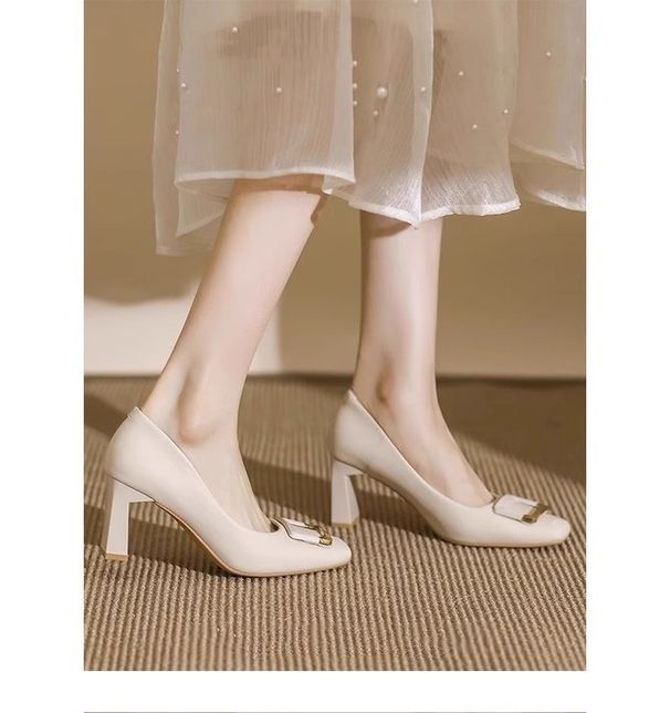 Square Buckle Chunky Heel High-heeled Women, Comfortable For The Feet, 2026 Spring And Autumn New Versatile Square Toe_vogvips.com
